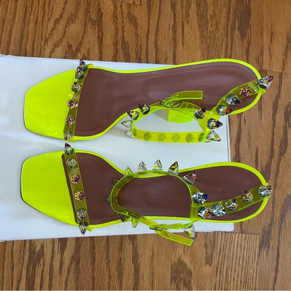 😊SOLD😊 Amina Muaddi Fluo yellow Julia Jewel Clear Sandals in 40 - Picture 4 of 15